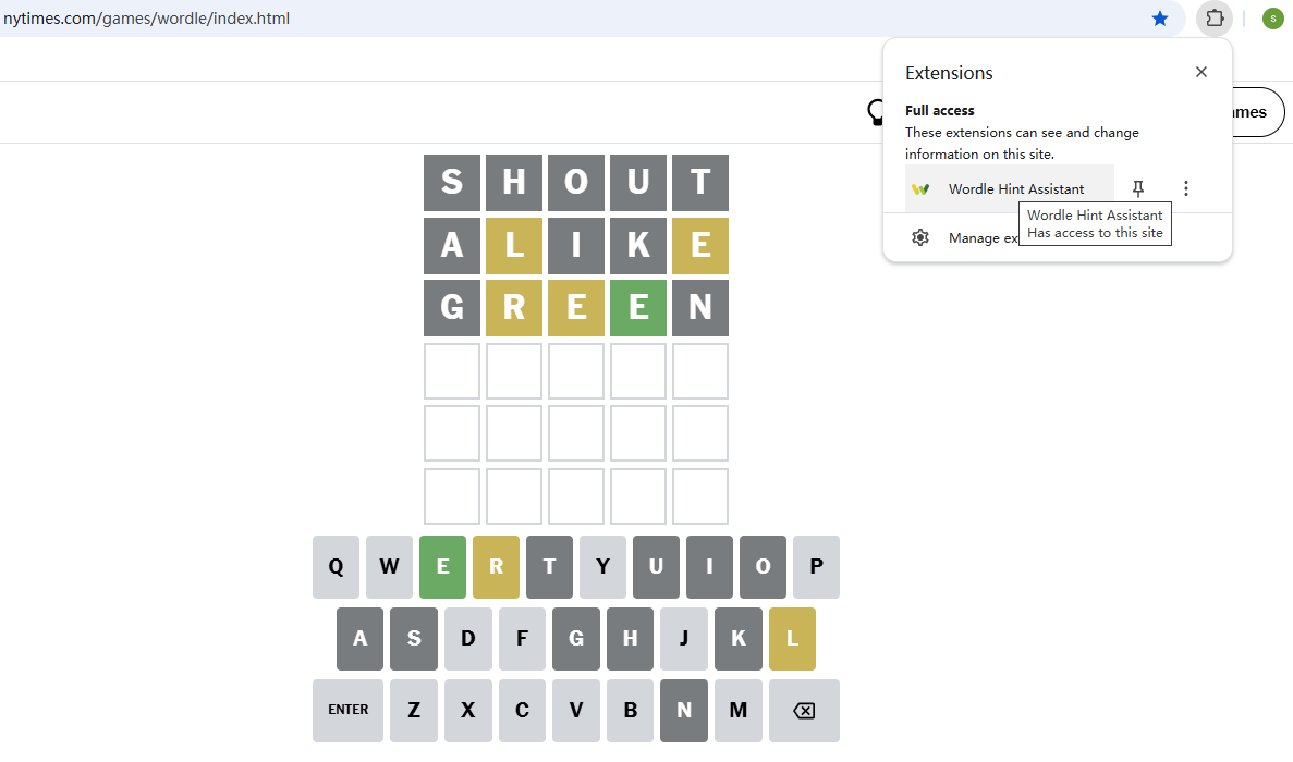 launch Extension on Wordle page
